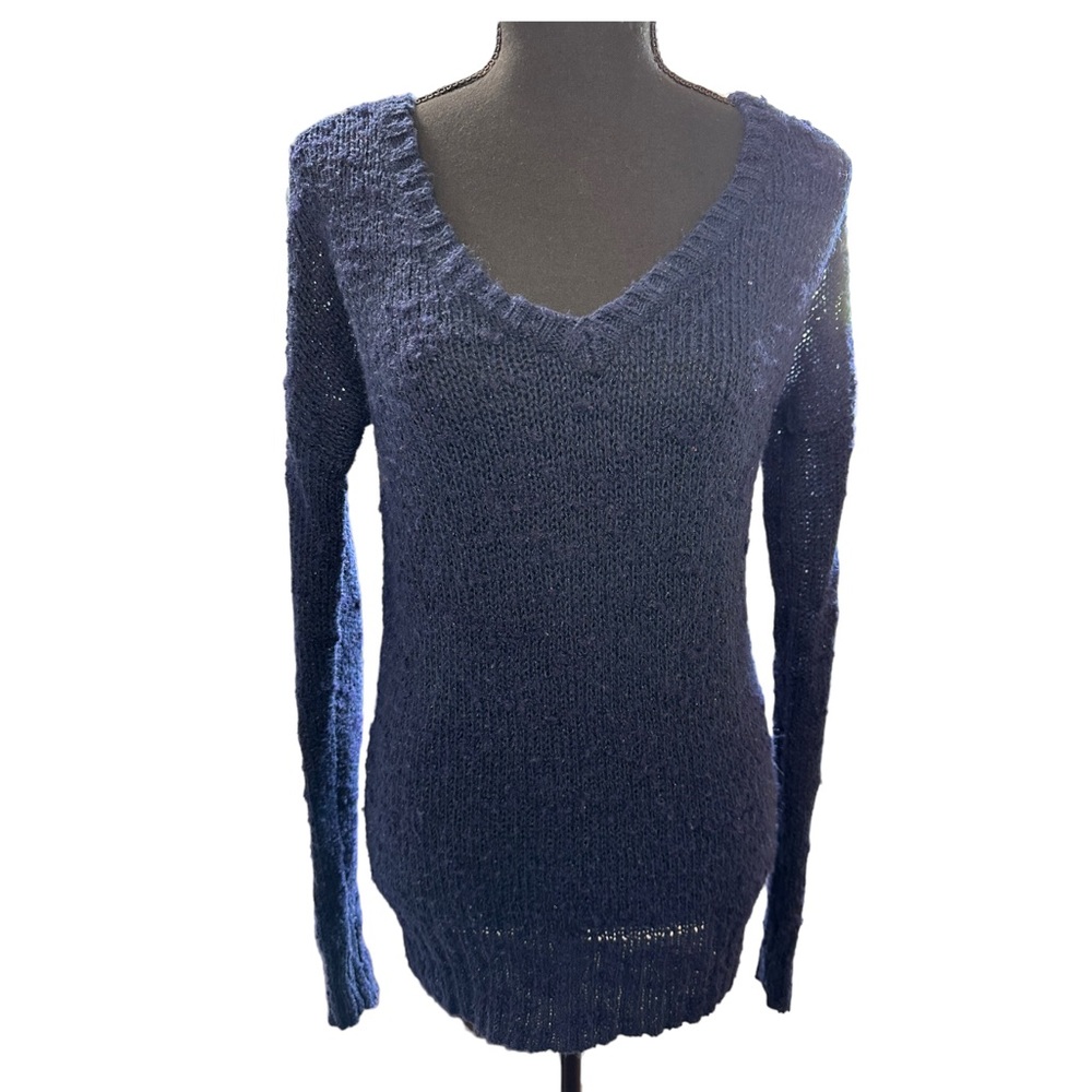 American Eagle Navy Blue Loose Knit V-Neck Sweater Size S